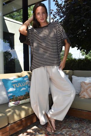 Below Deck Cheesecloth Stripe Tee Chocolate